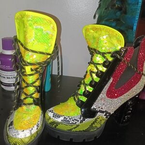 Colorful Sequin Lace-Up Boots